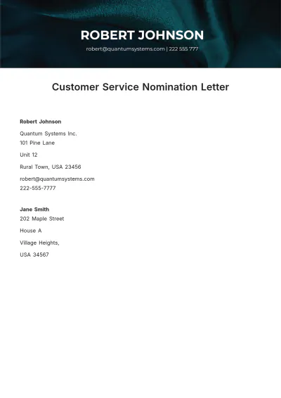 Free Customer Service Nomination Letter Template to Edit Online