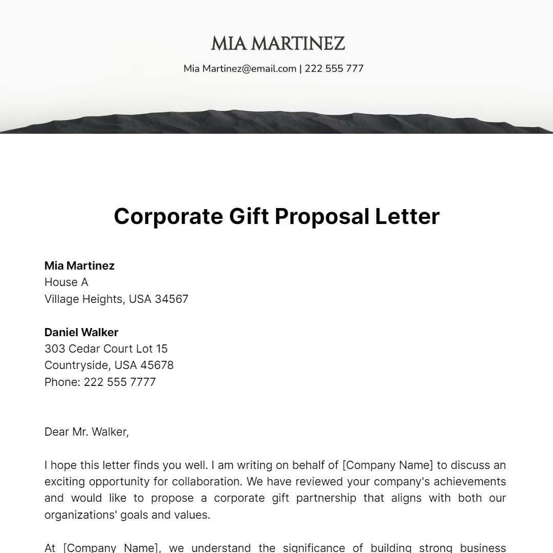 Corporate Gift Proposal Letter Template