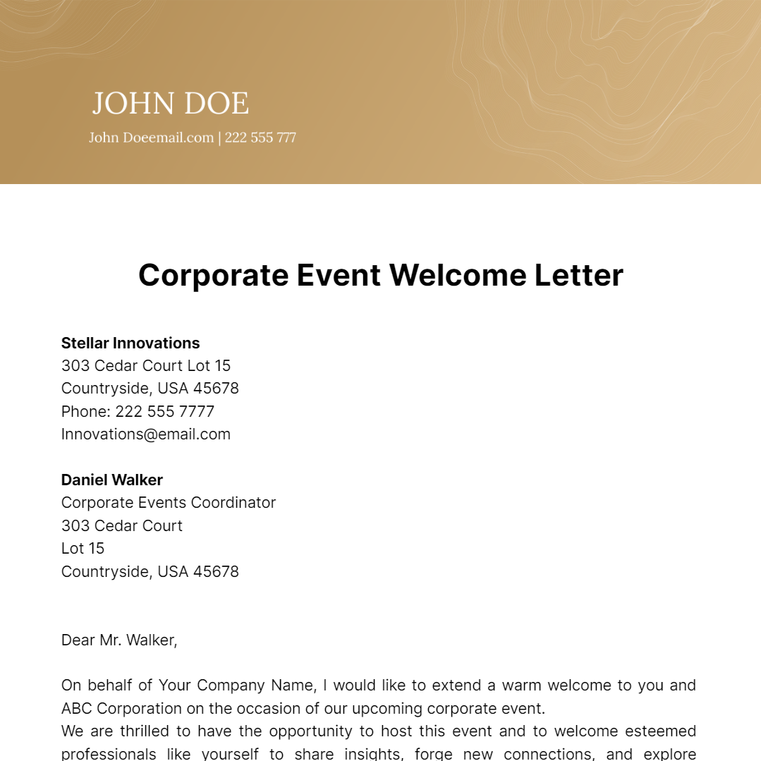 Free Corporate Event Welcome Letter Template