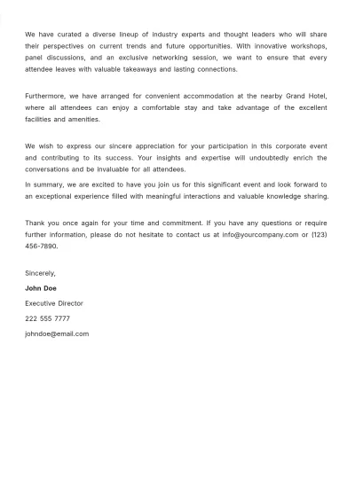 Free Corporate Event Welcome Letter Template to Edit Online