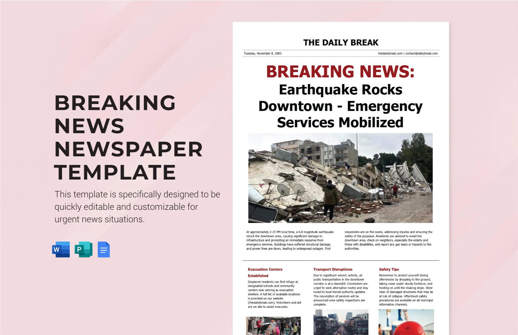 Breaking News Newspaper Template in Word, Google Docs, Publisher