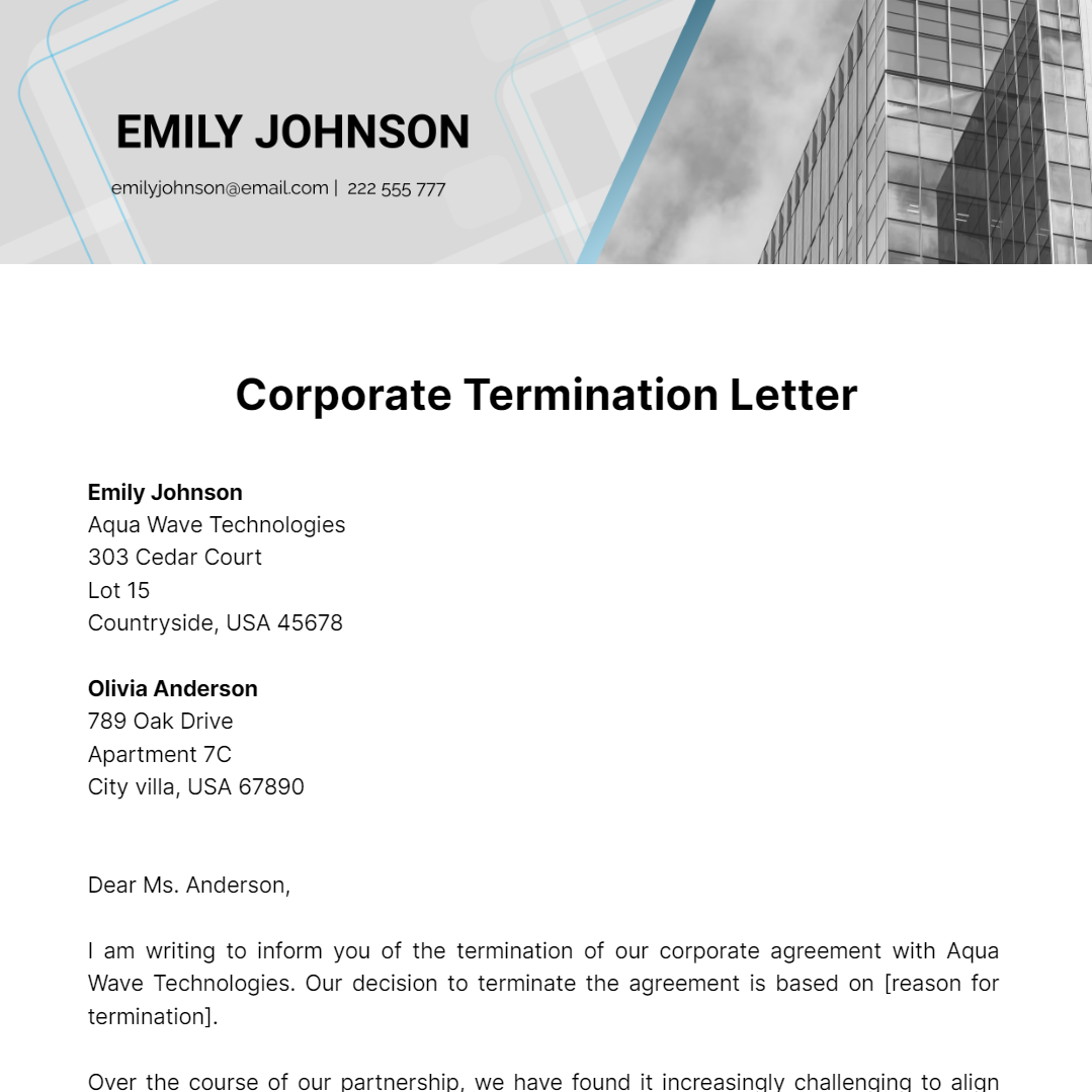 Corporate Termination Letter Template