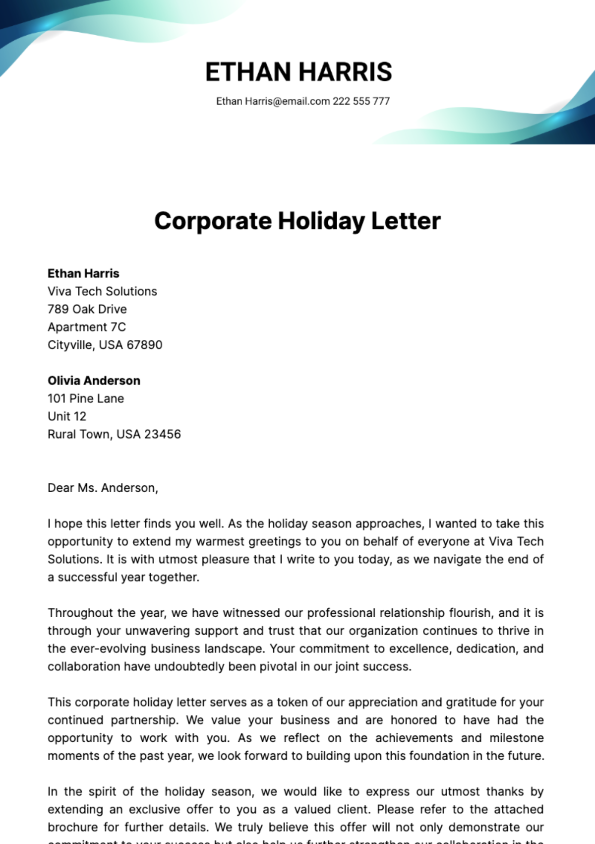 Corporate Holiday Letter Template