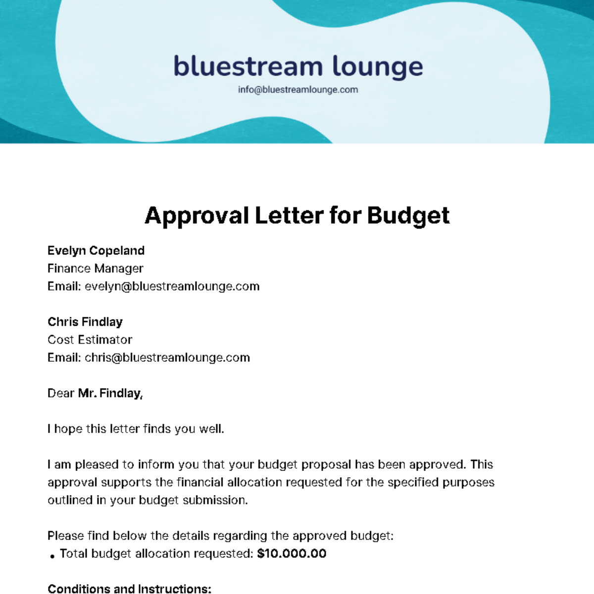 Approval Letter for Budget  Template