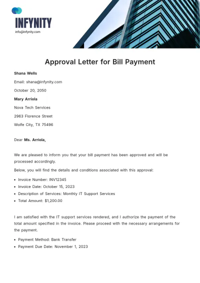 Free Approval Letter for Bill Payment  Template to Edit Online