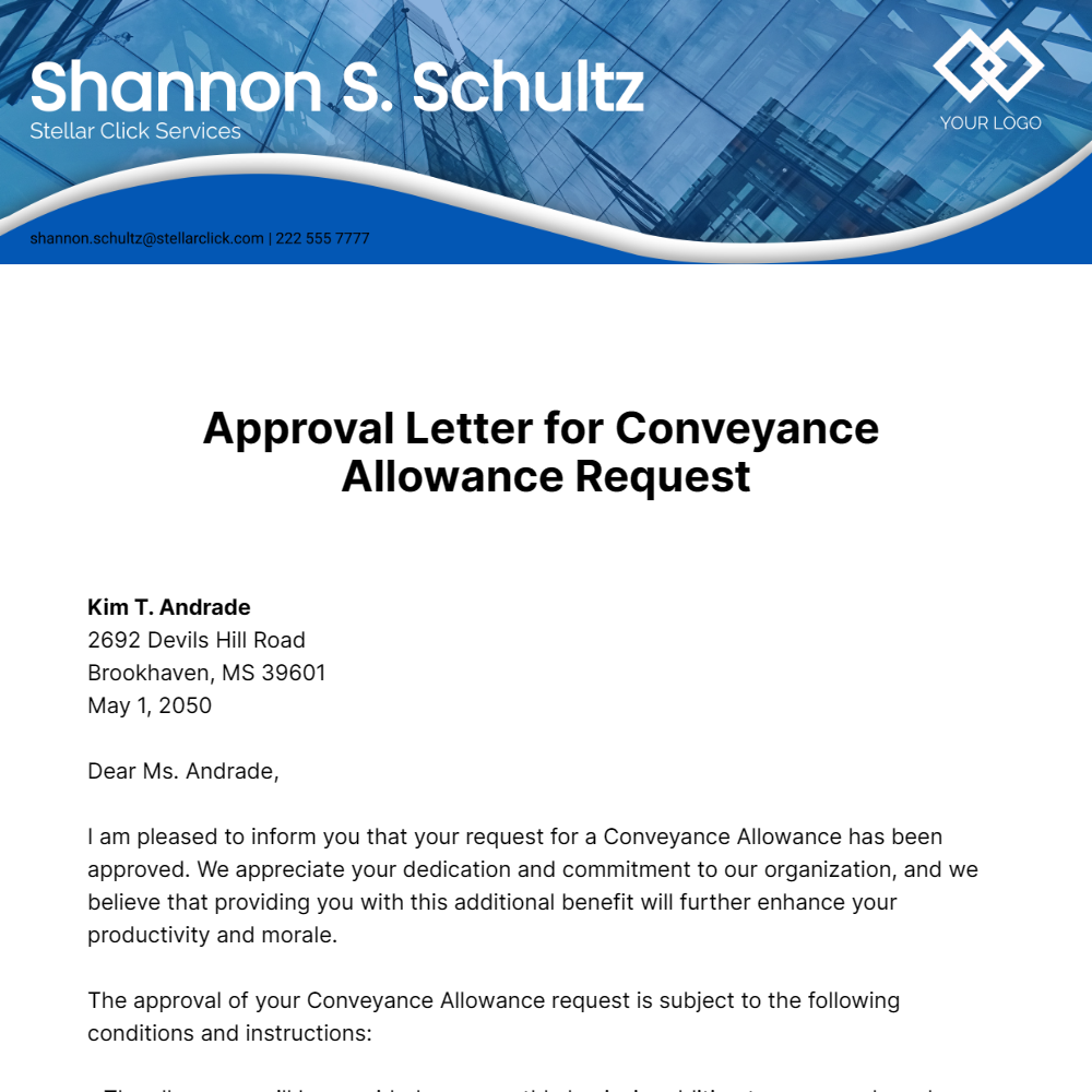 Approval Letter for Conveyance Allowance Request  Template