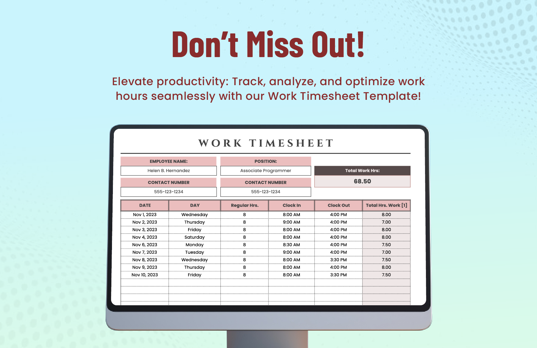 Work Timesheet Template