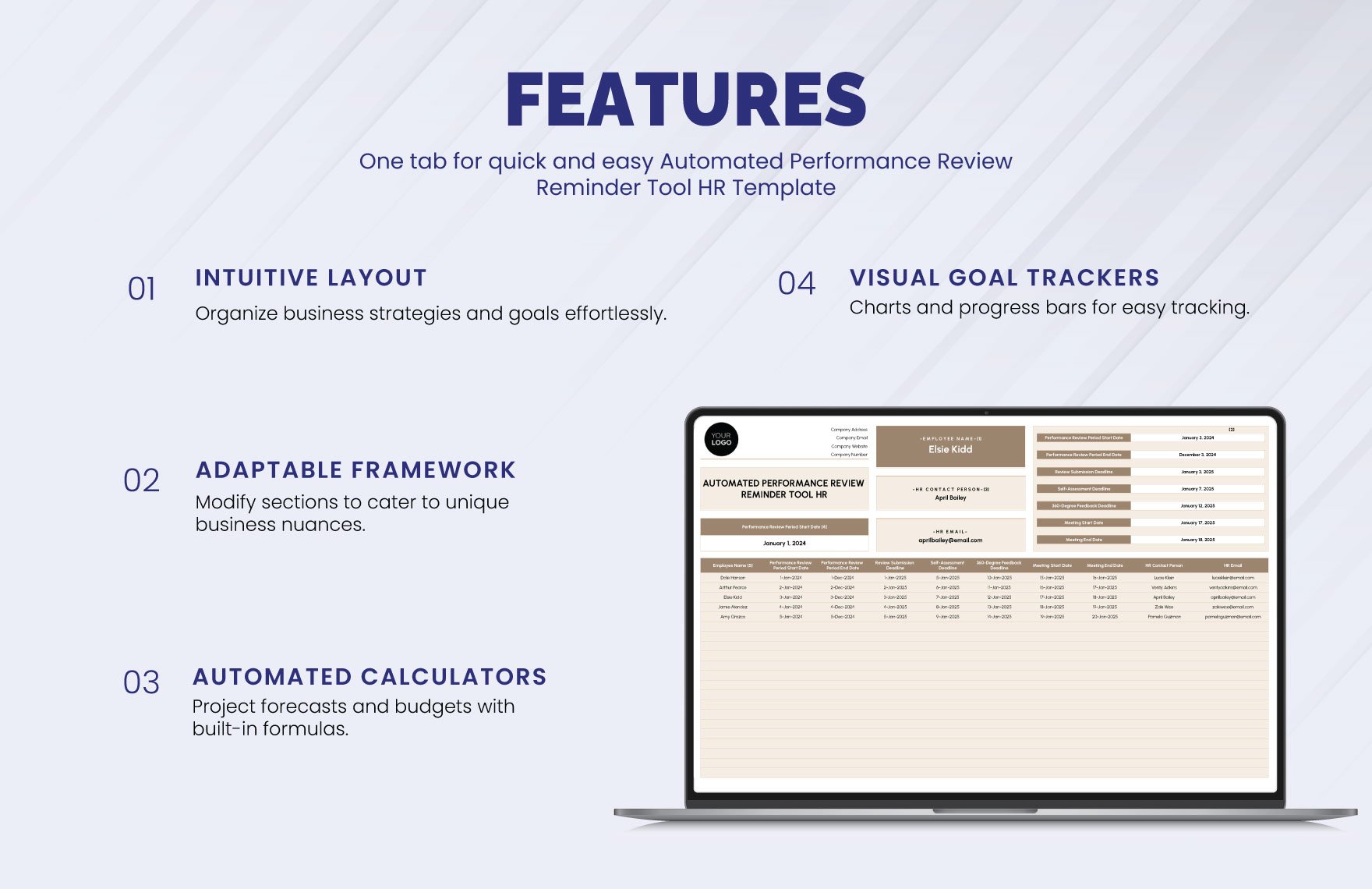 Automated Performance Review Reminder Tool HR Template
