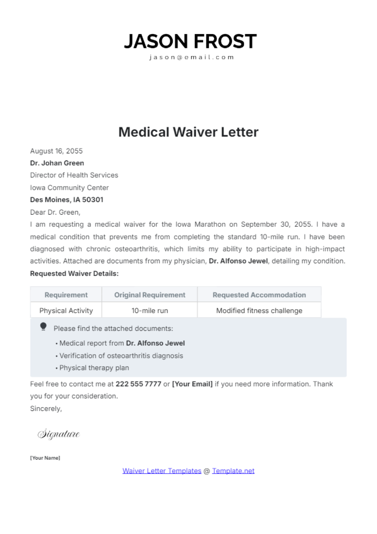 Medical Waiver Letter Template - Edit Online & Download