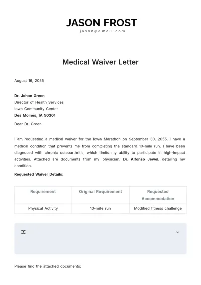 Free Medical Waiver Letter Template to Edit Online