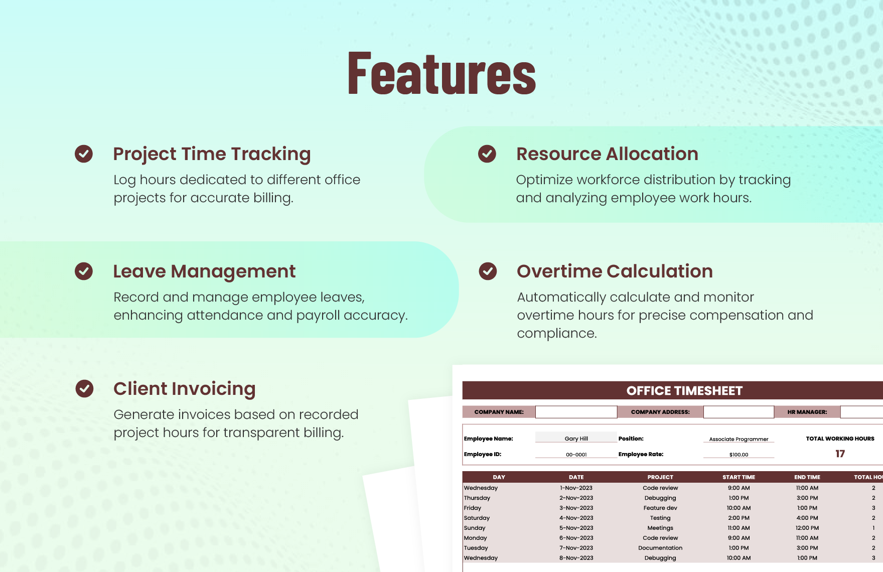 Office Timesheet Template - Download in Excel, Google Sheets | Template.net