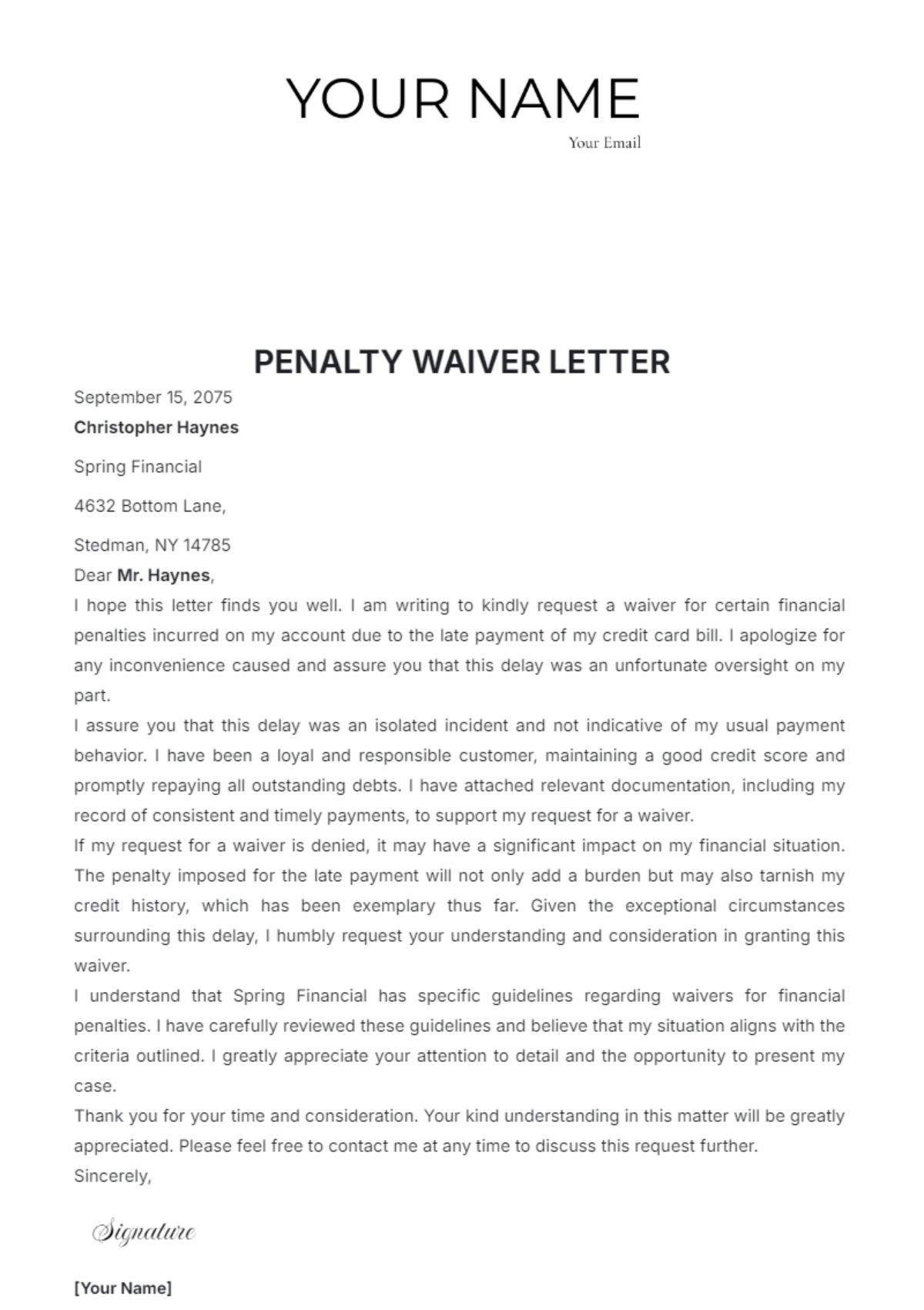 Free Penalty Waiver Letter Template To Edit Online