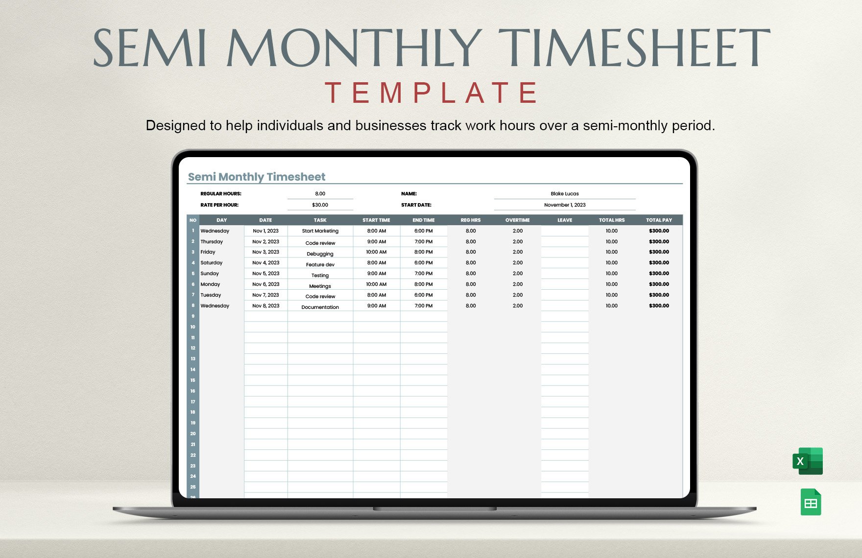 Semi Monthly Timesheet Template