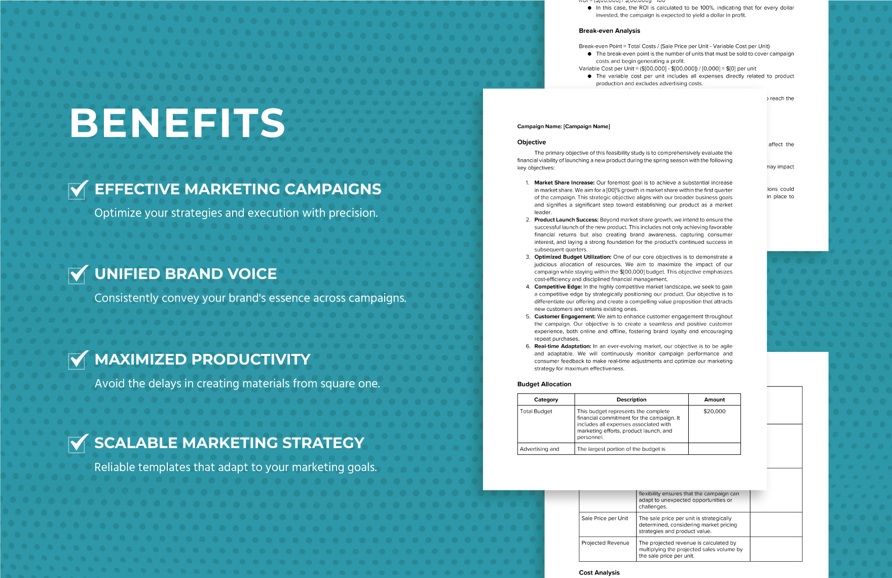 Marketing Campaign-wise Financial Feasibility Study Template