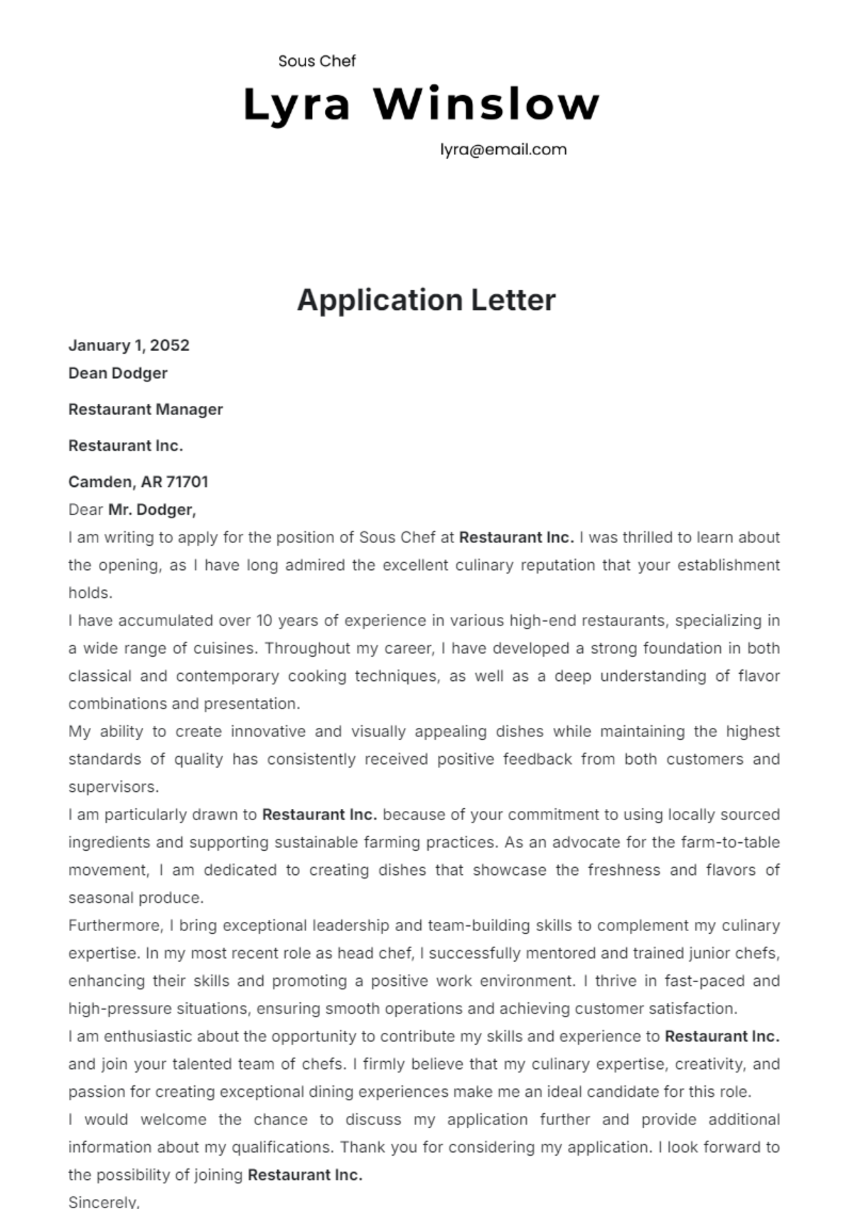 Application Letter Template - Edit Online & Download