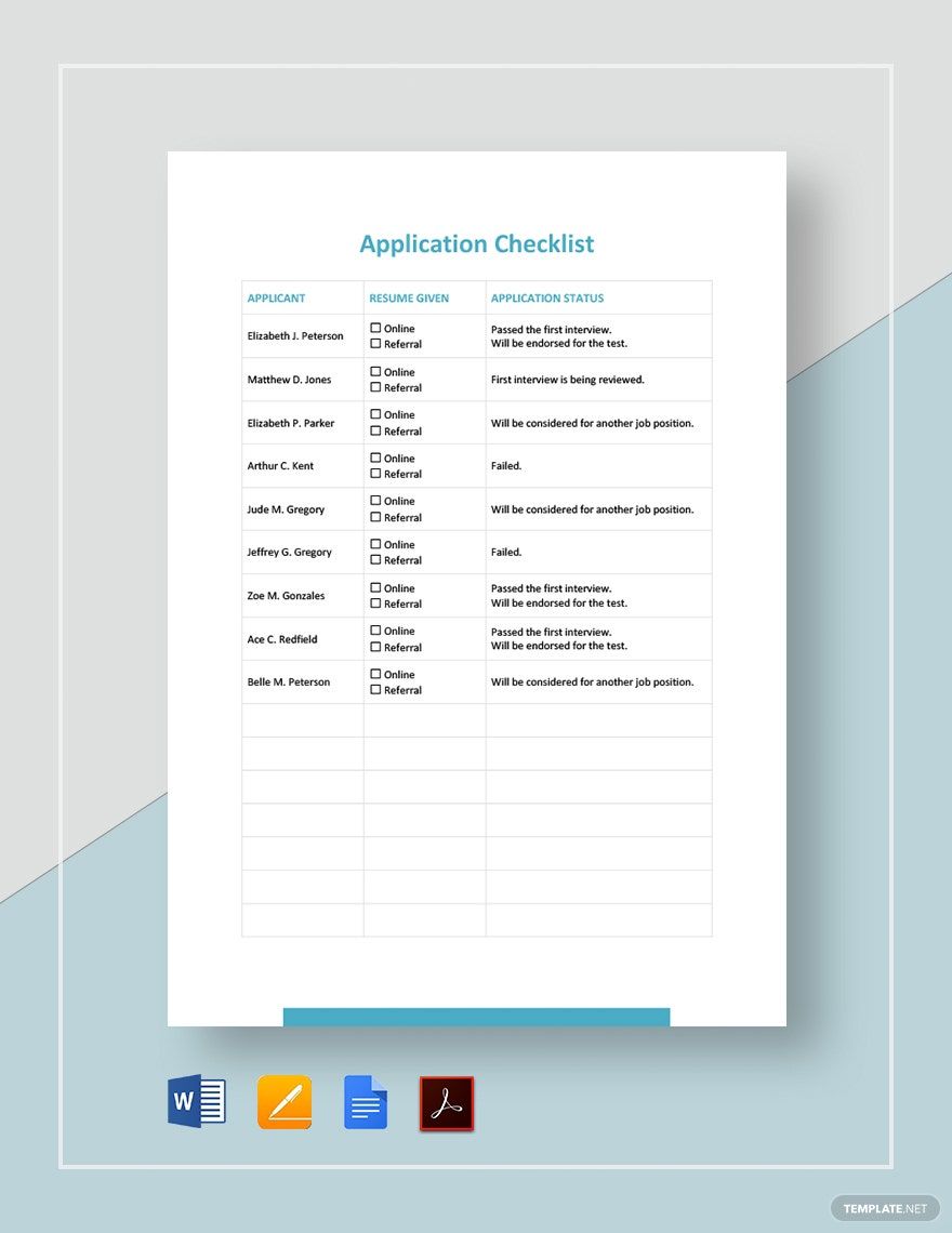 Application Checklist Template