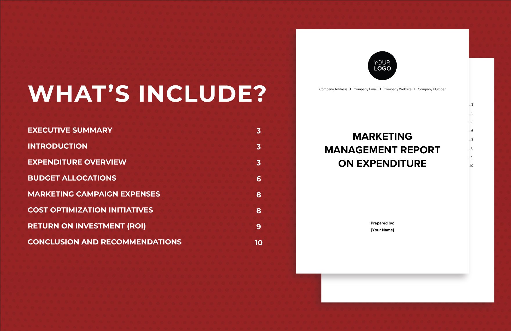 Marketing Management Report on Expenditure Template