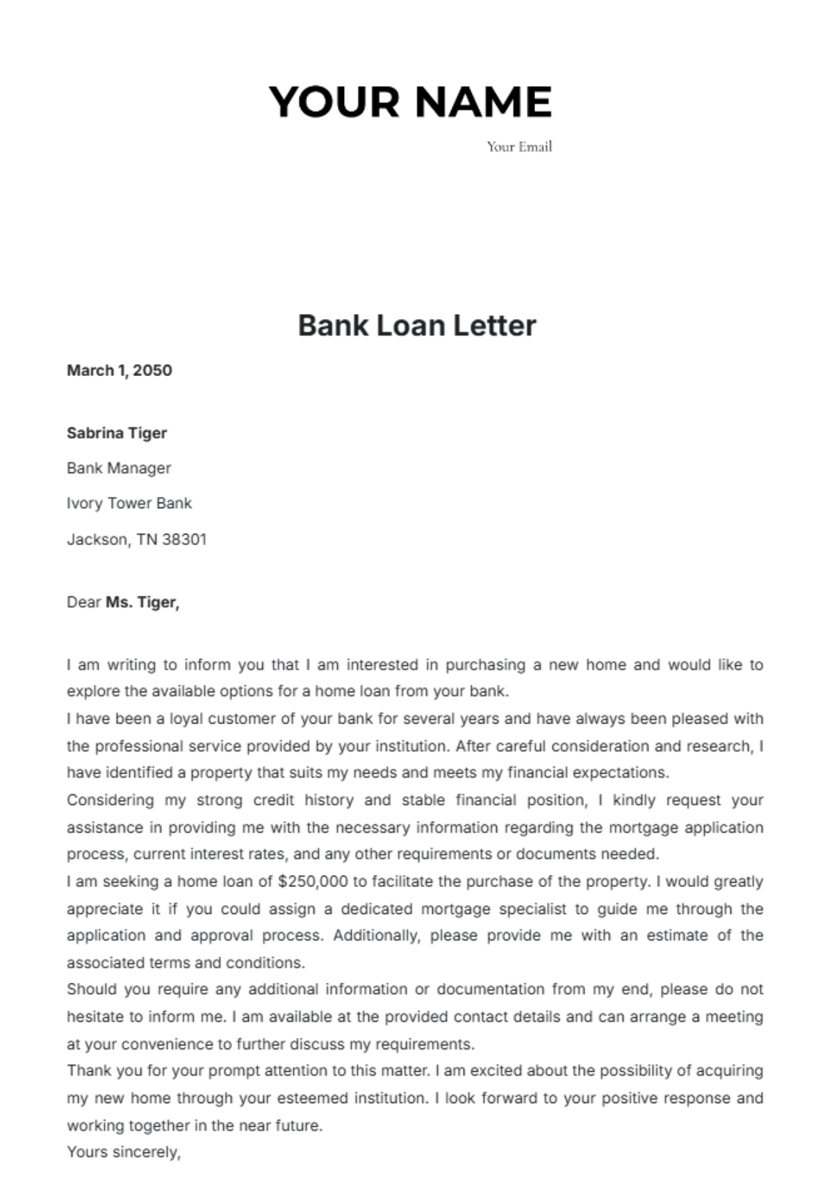 Bank Loan Letter Template