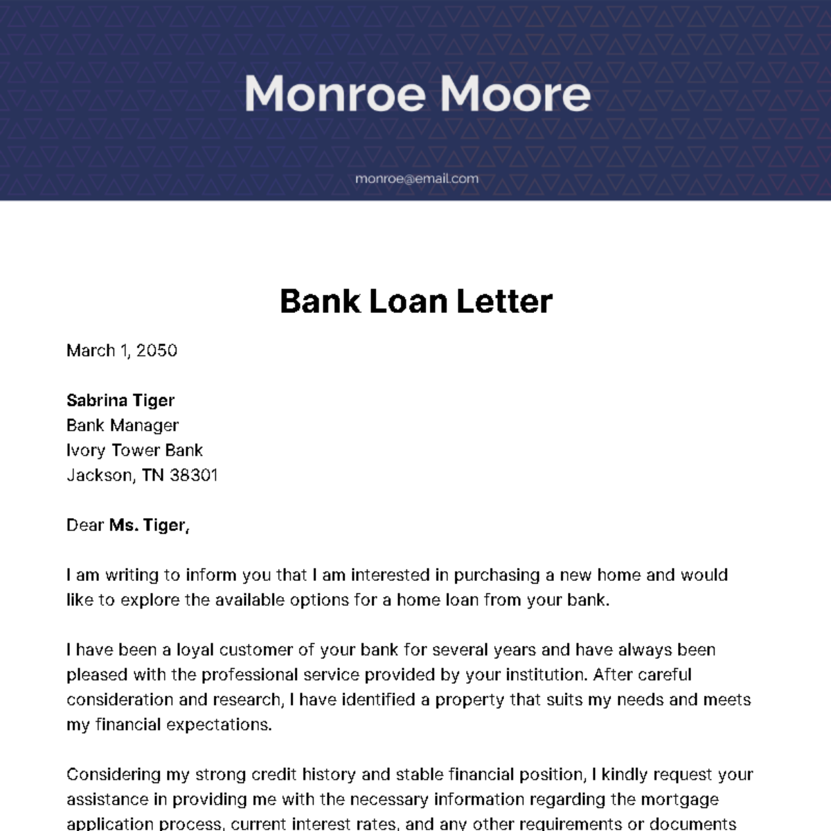Free Bank Loan Letter Template