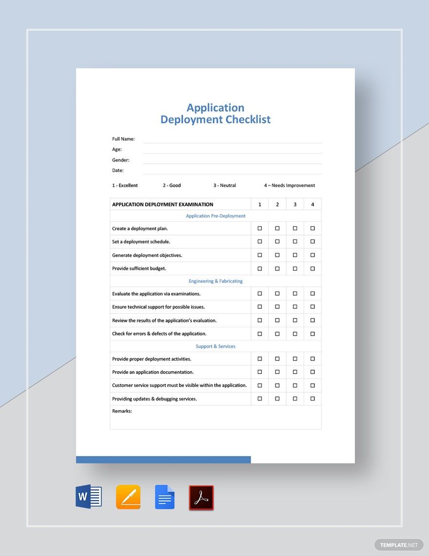 Application Deployment Checklist Template In Pages MS Word Portable 