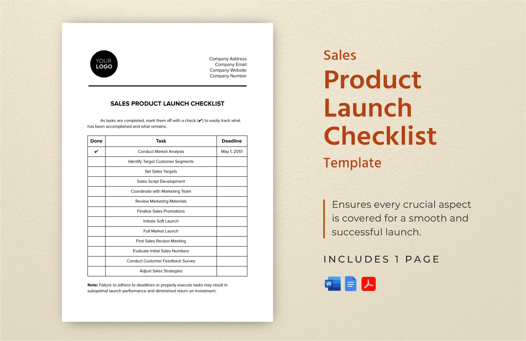 Sales Product Launch Checklist Template in Word, Google Docs, PDF