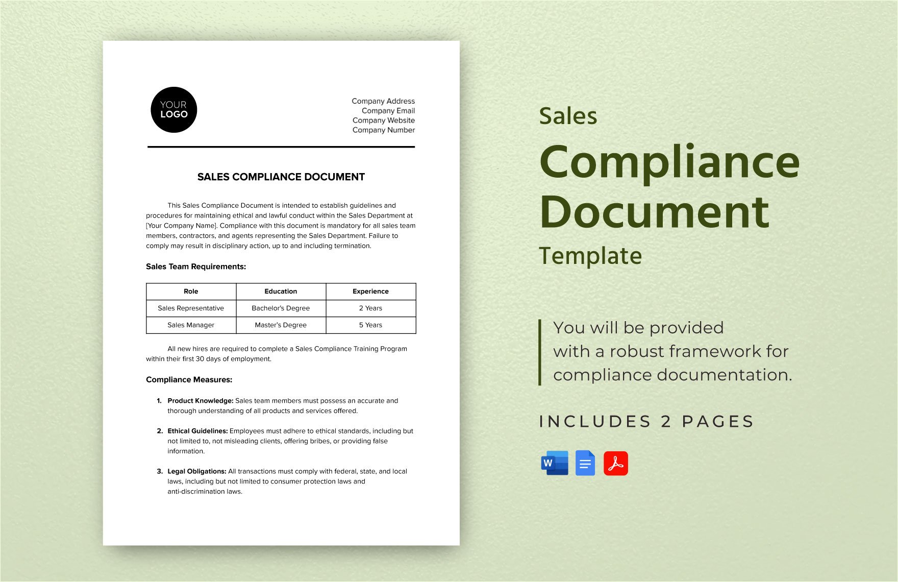 Sales Compliance Document Template in Word, Google Docs, PDF