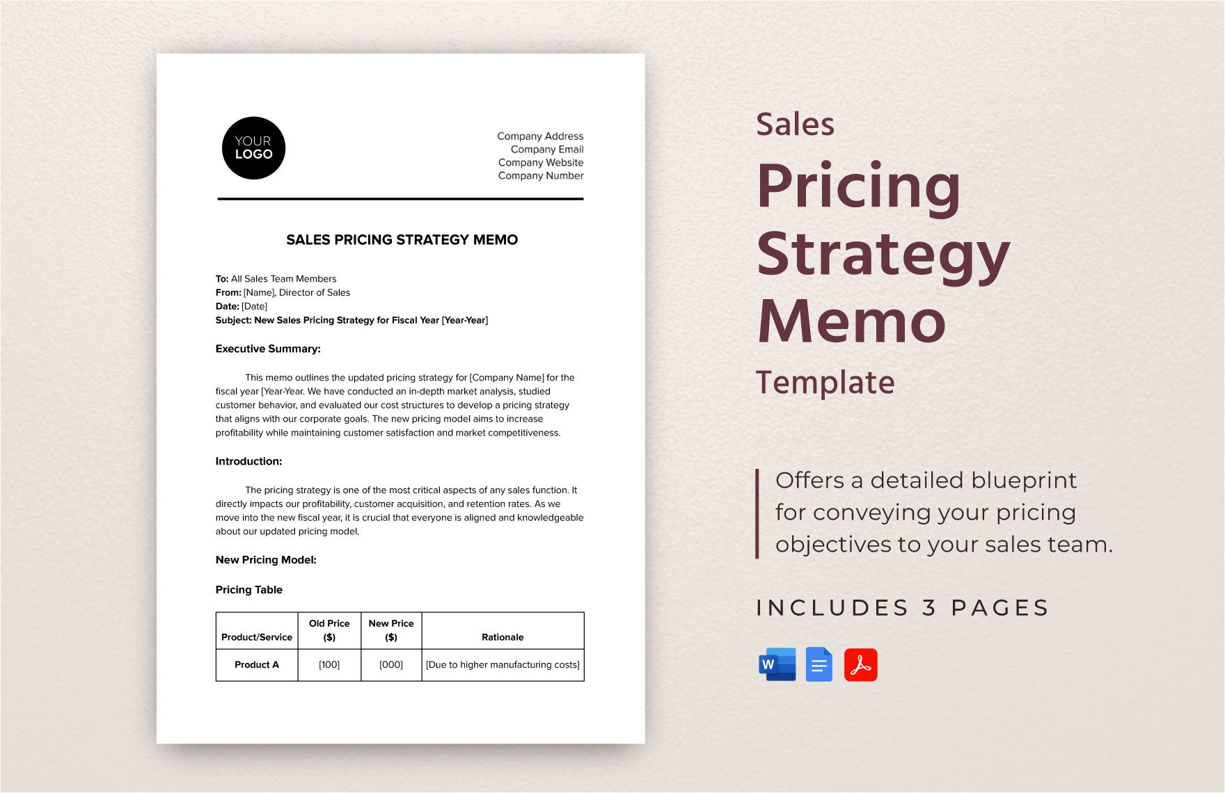 Sales Pricing Strategy Memo Template