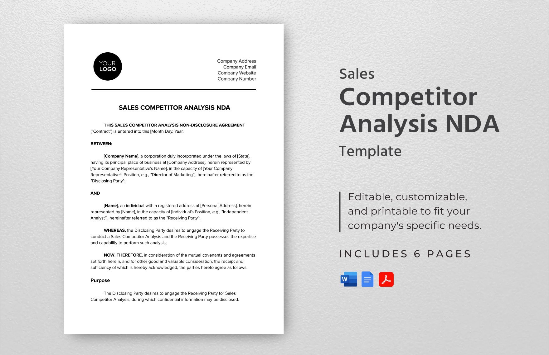 Sales Competitor Analysis NDA Template in Word, Google Docs, PDF