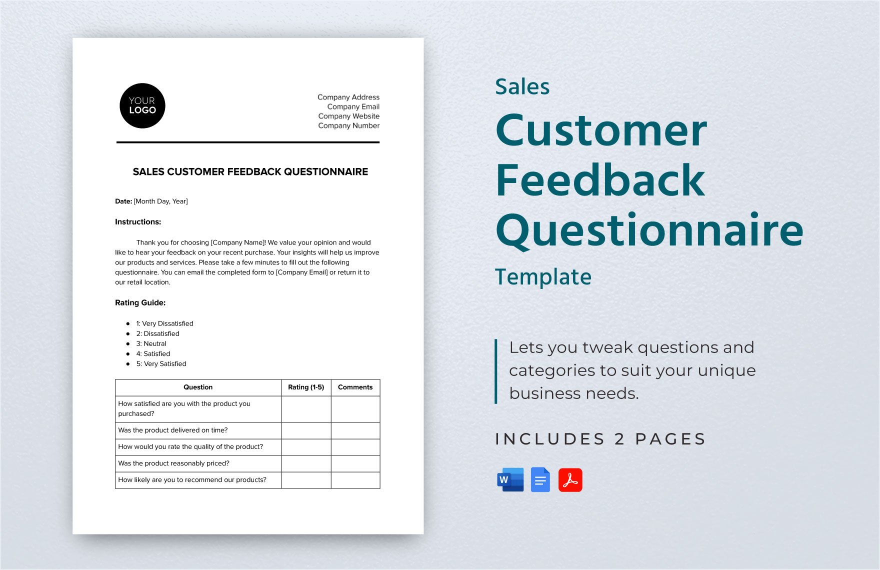 Sales Customer Feedback Questionnaire Template in Word, Google Docs, PDF