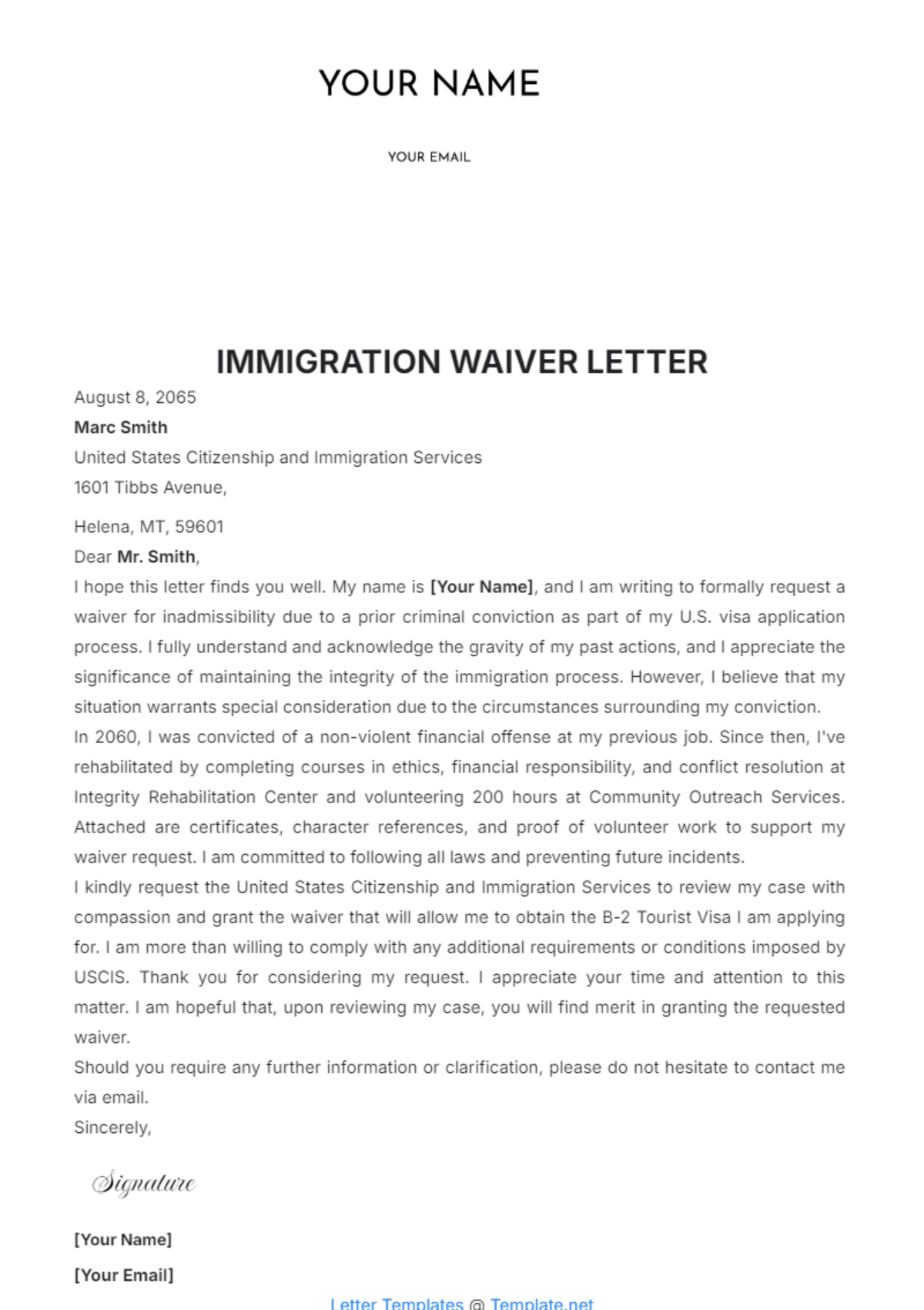 Immigration Waiver Letter Template - Edit Online & Download