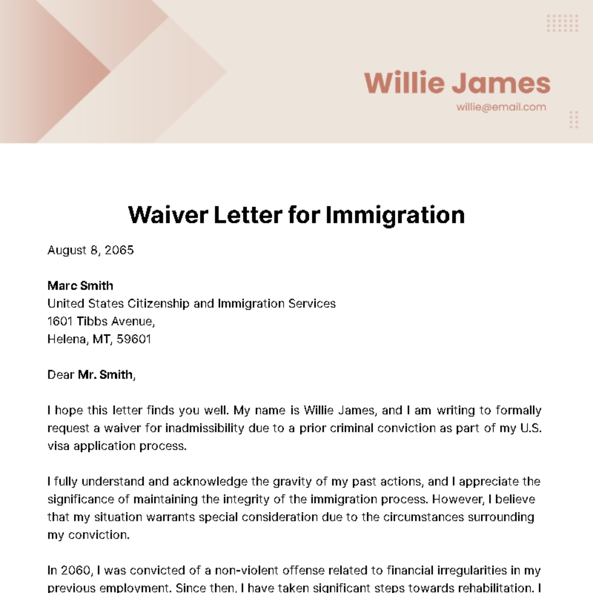 Free Waiver Letter for Immigration Template