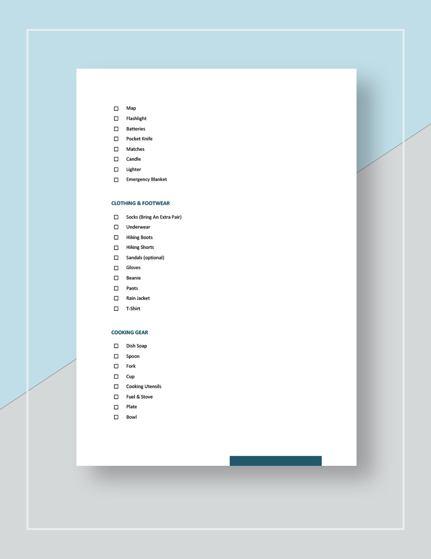 Backpacking Checklist Template