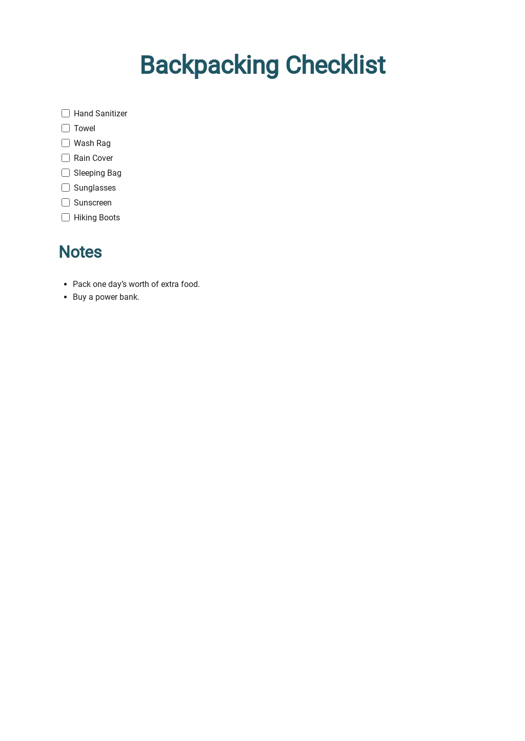 Backpacking Checklist Template [Free PDF] - Word (DOC) | Apple (MAC ...