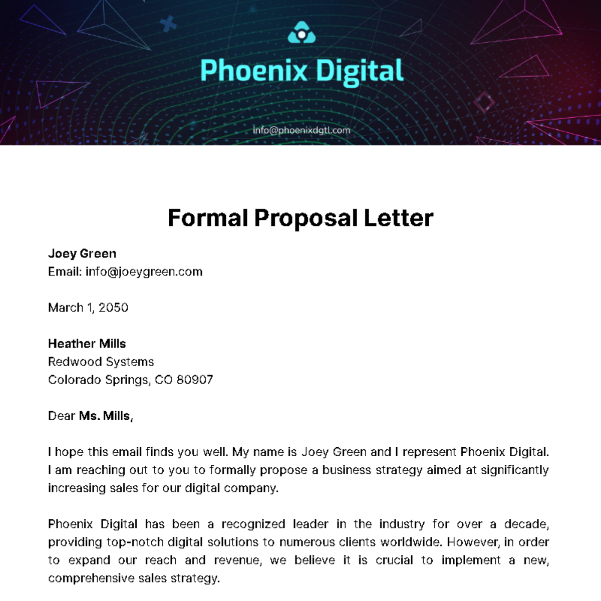 Free Formal Proposal Letter  Template