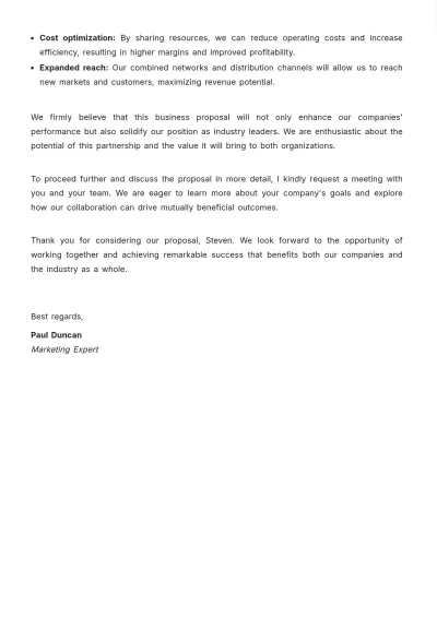 Free Proposal Letter to a Company  Template to Edit Online