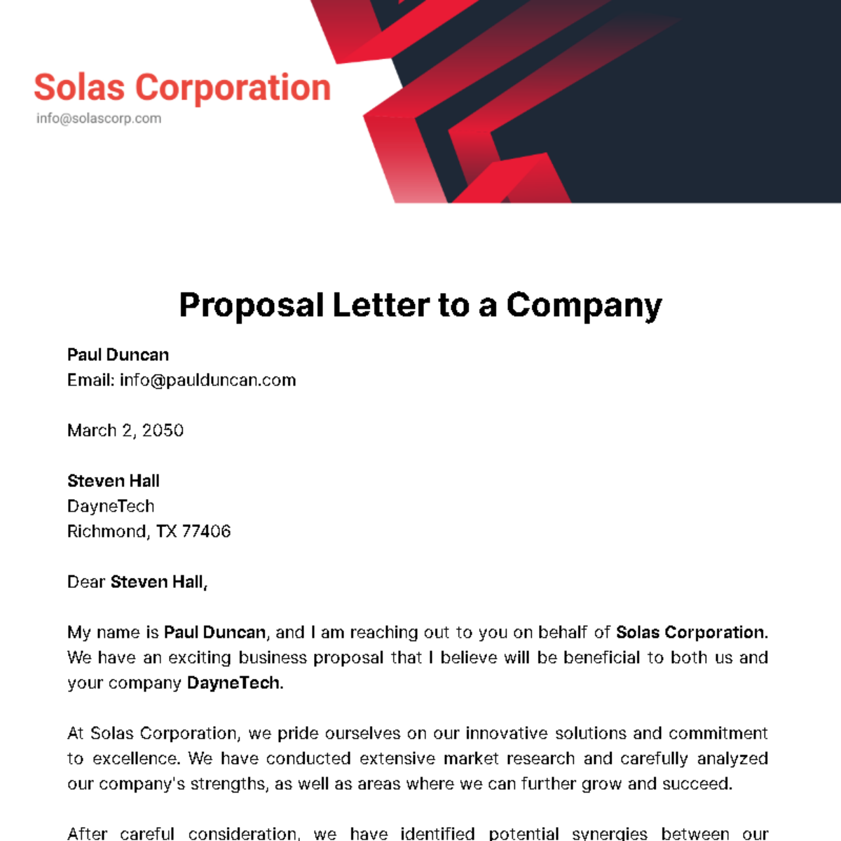 Proposal Letter to a Company  Template