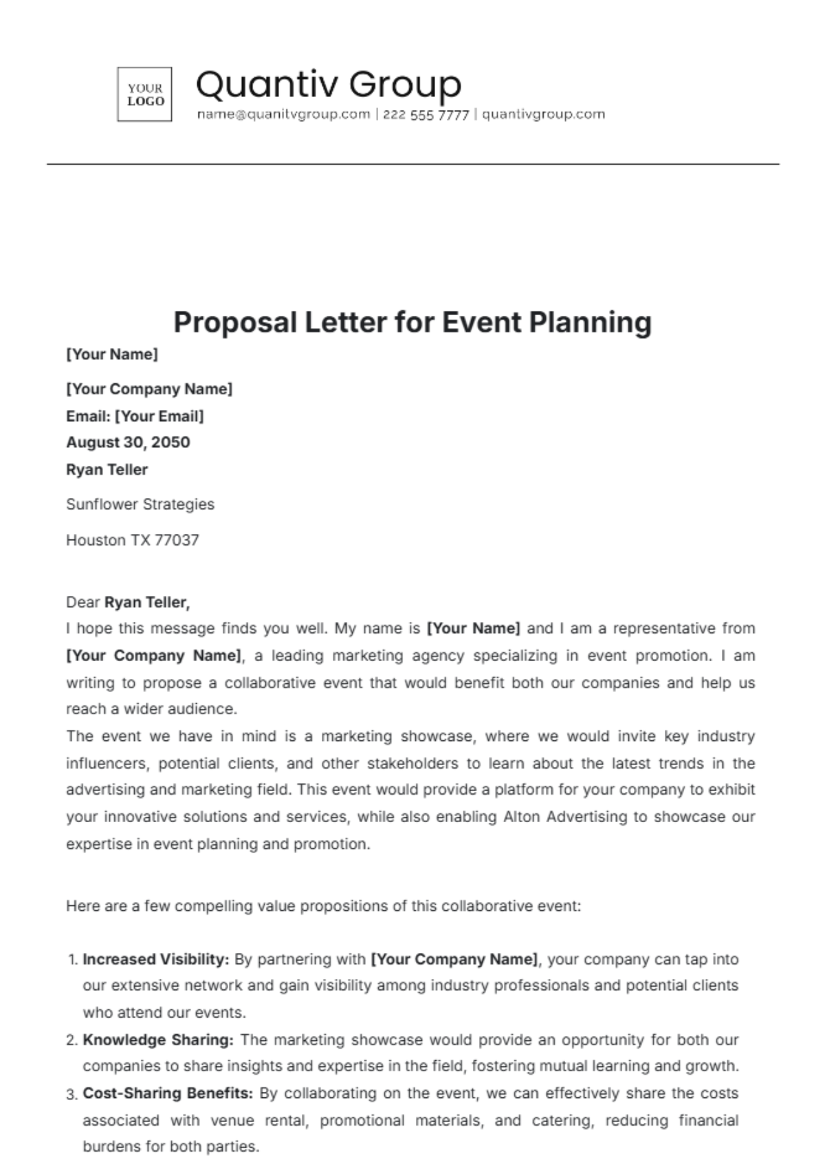 Proposal Letter for Event Planning Template - Edit Online & Download