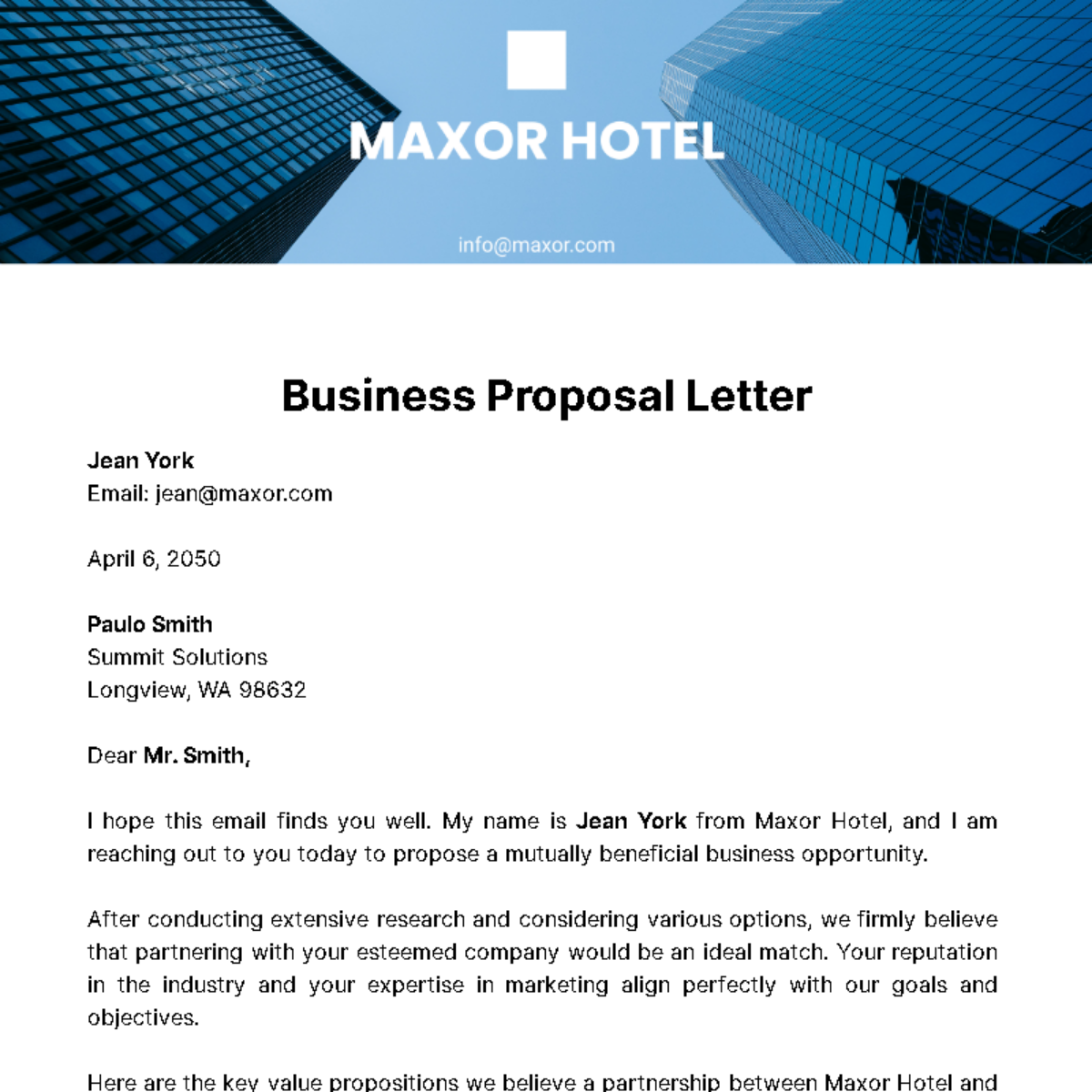 Free Business Proposal Letter  Template
