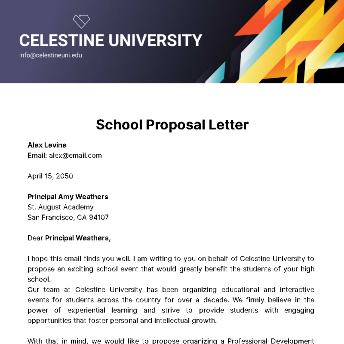 Free School Proposal Letter  Template