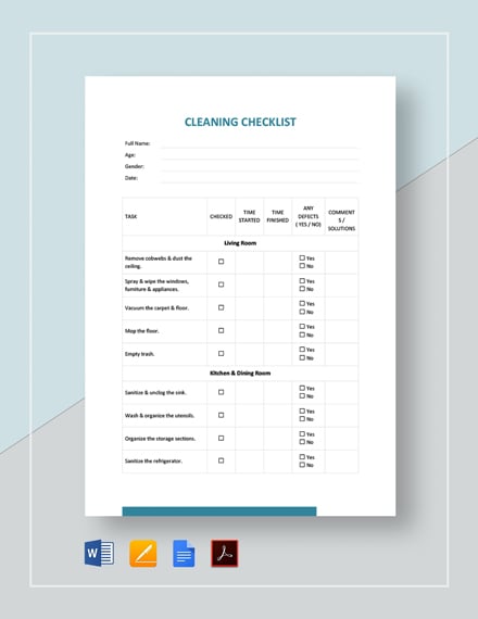 Blank Cleaning Checklist 
