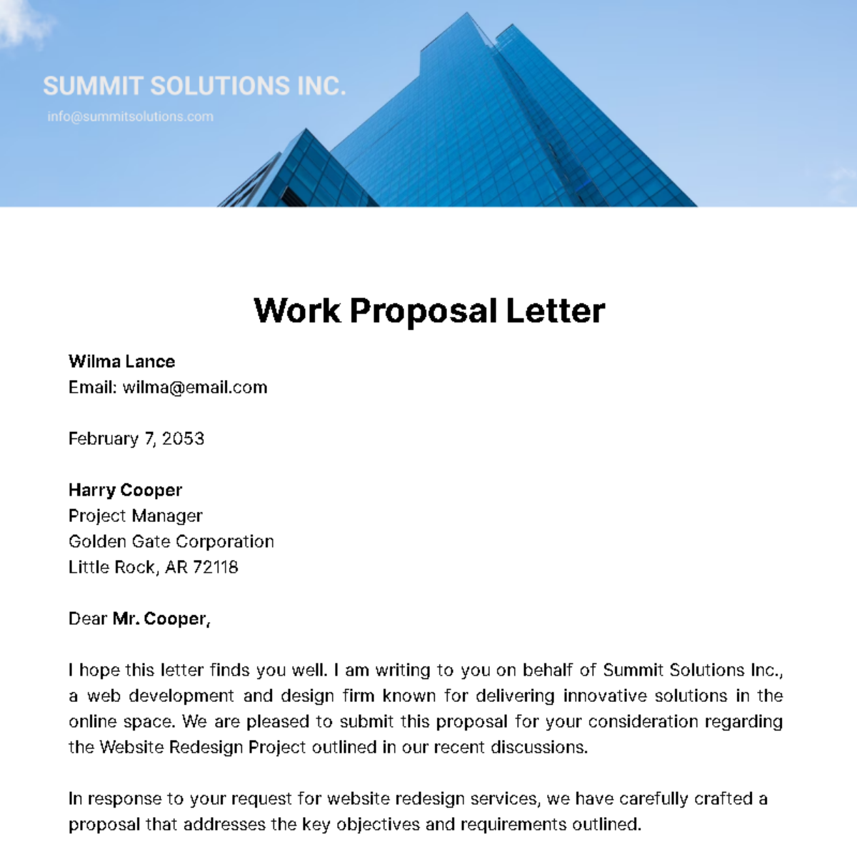 Free Work Proposal Letter  Template