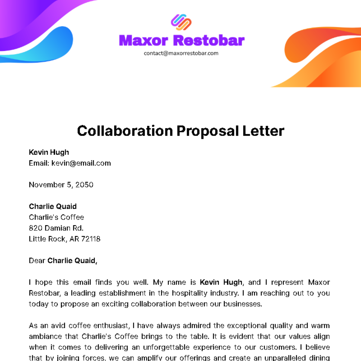 Business Tie Up Proposal Letter Format