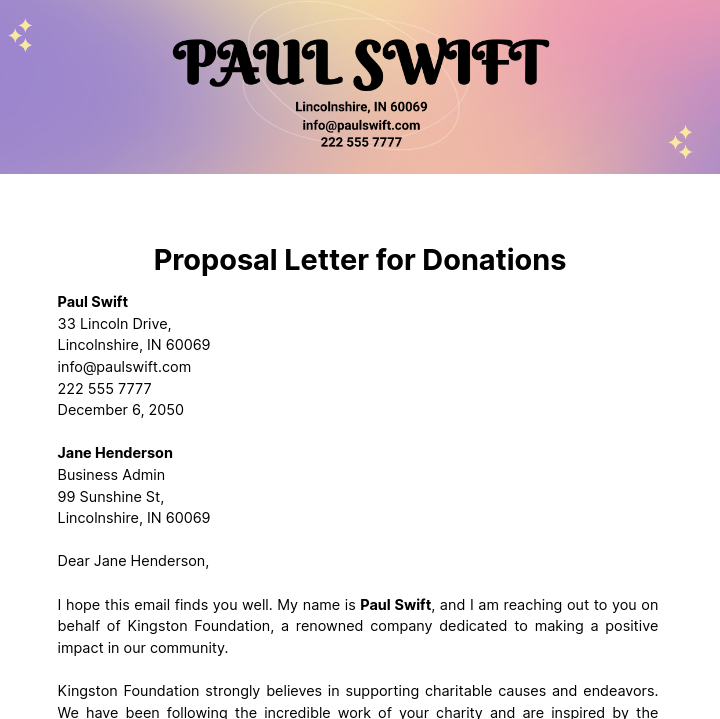 Free Proposal Letter for Donations  Template