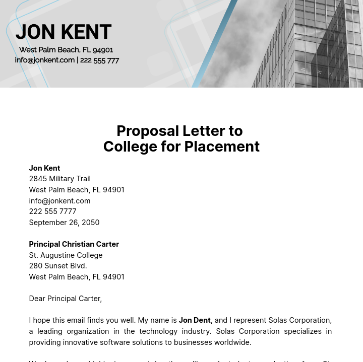 Proposal Letter to College for Placement  Template