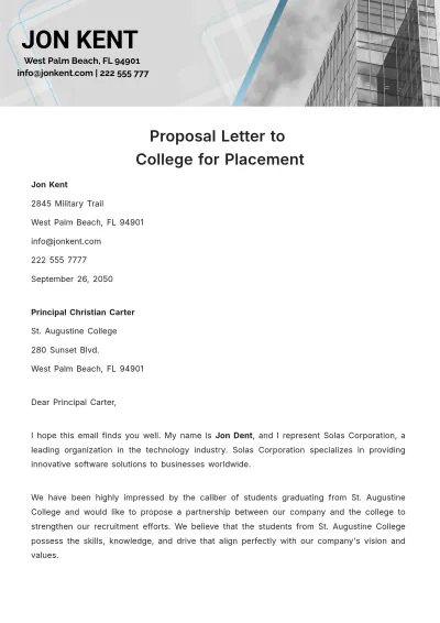 Free Proposal Letter to College for Placement  Template to Edit Online