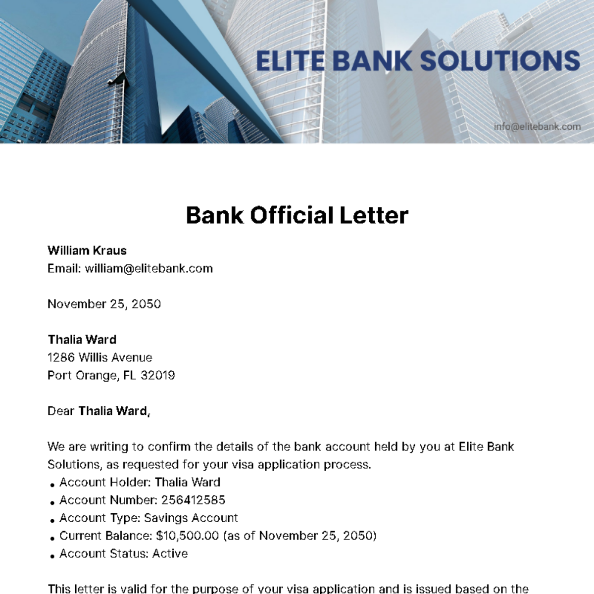 Bank Official Letter Template
