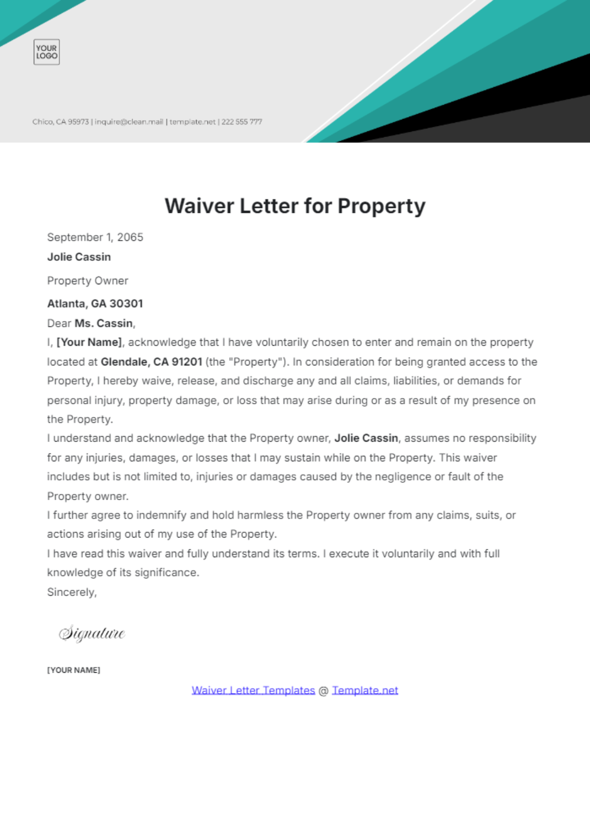 Waiver Letter for Property Template