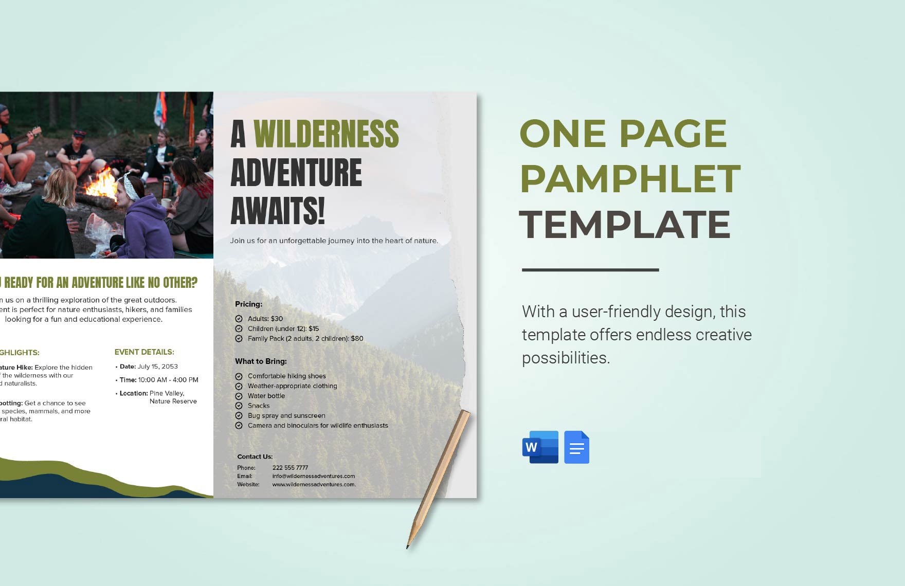 Free One Page Pamphlet Template in Word, Google Docs