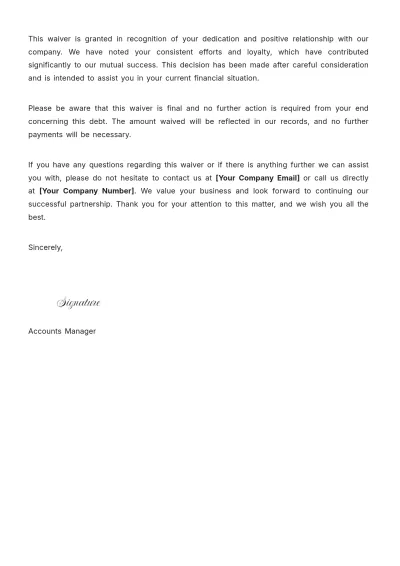 Free Debt Waiver Letter Template to Edit Online