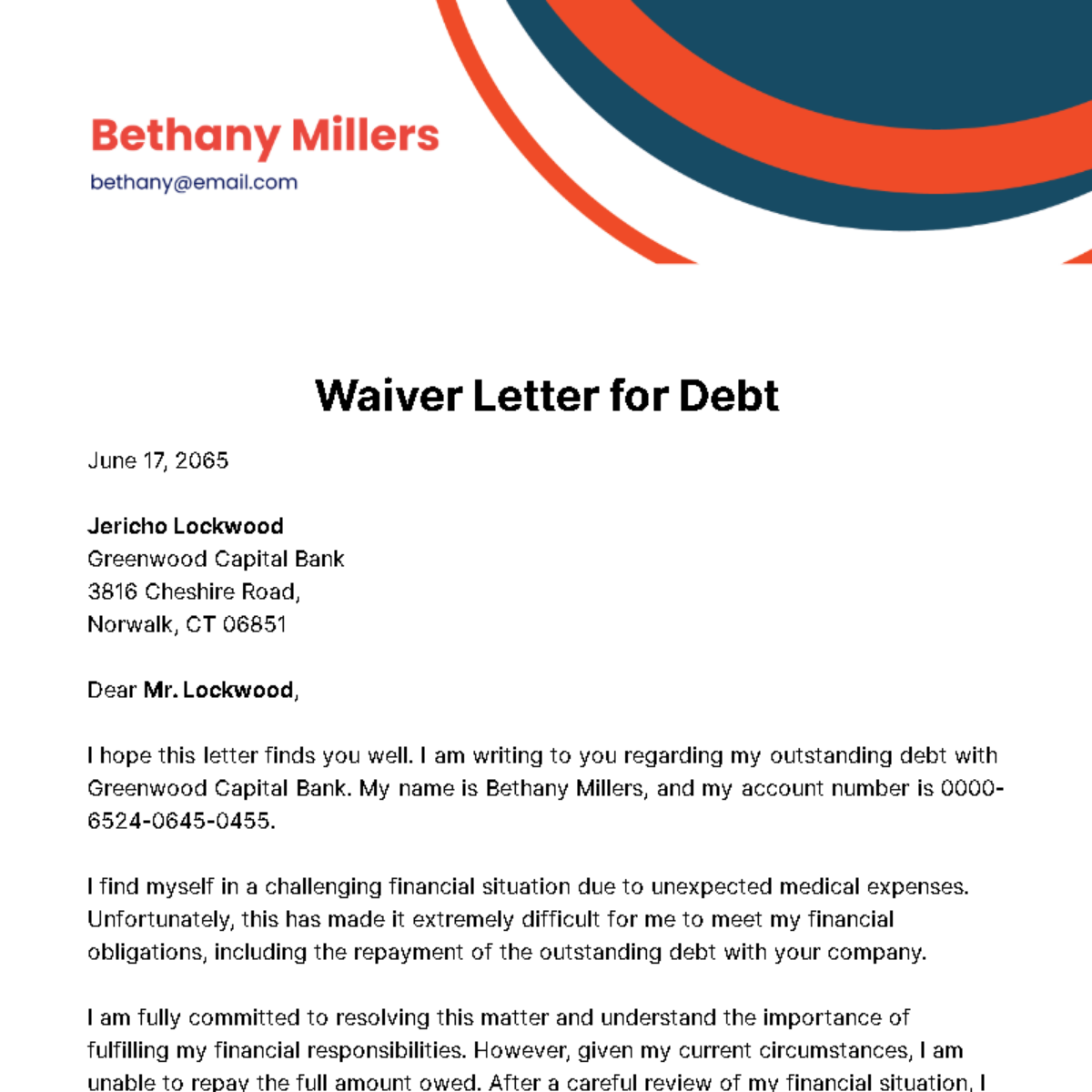 Free Waiver Letter for Debt Template